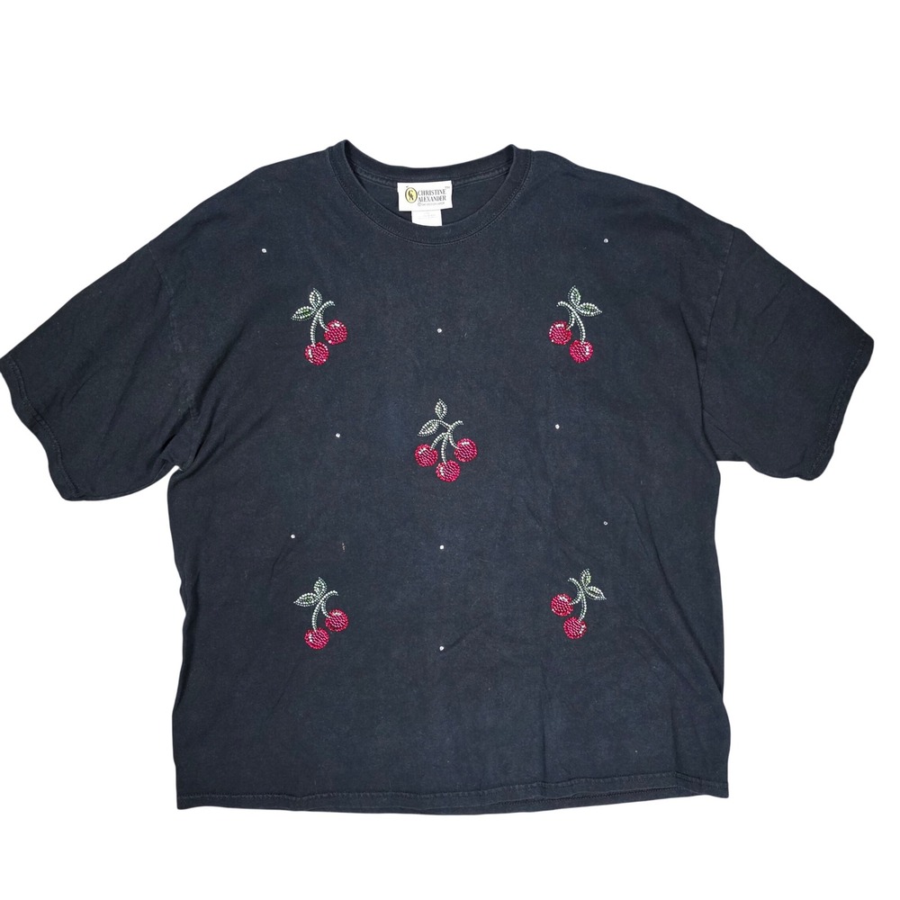 Christine Alexander Cherry Rhinestone Swarovski Y2K T-Shirt Womens 2XL Cotton